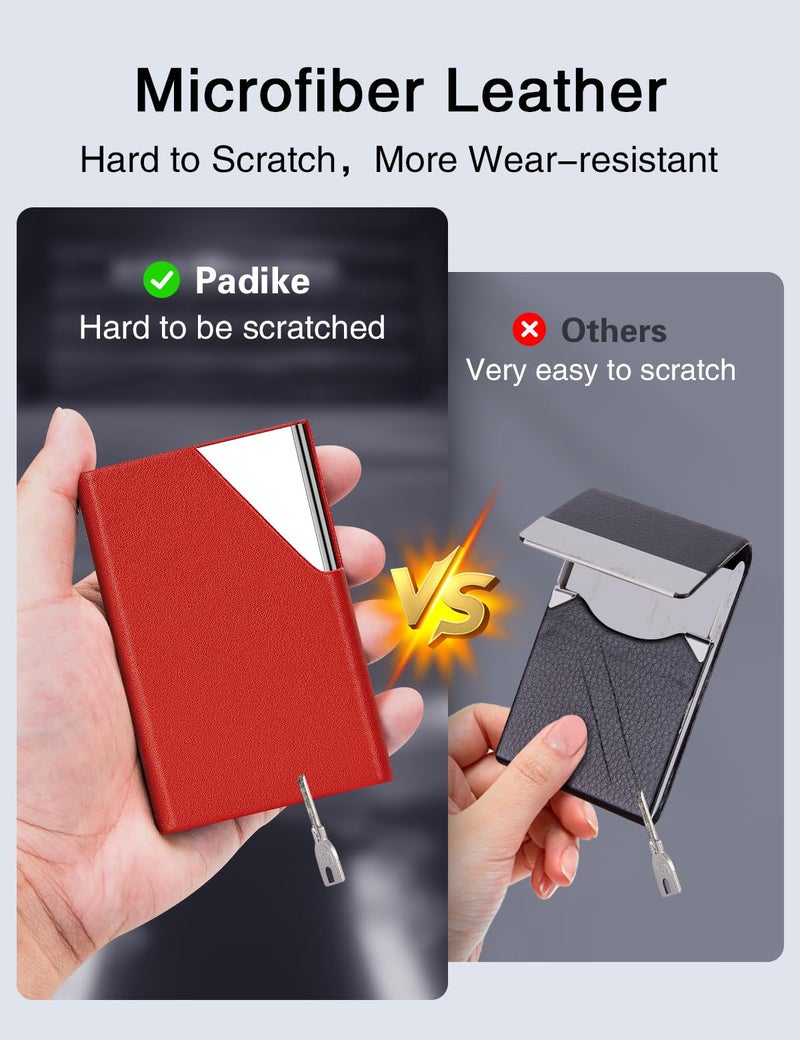 Padike Business Card Holder, PU Leather & Stainless Steel Multi Card Case for Men & Women, Name Card Holder, Credit Card Wallet, ID Case/Holder with Magnetic Closure (Red) - Image 3